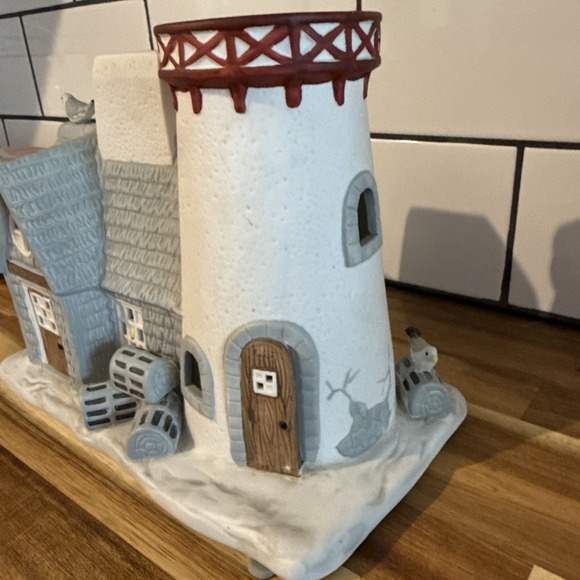 PartyLite Stoney Harbor Lighthouse Tea Light Cottage House Ceramic Village House - Picture 2 of 5